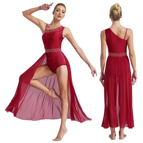 Image de Justaucorps de Danse Élégant avec Strass et Fente