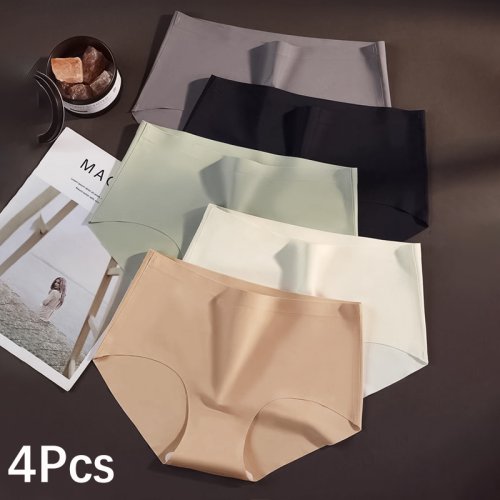 Image of 4-Pack Seamless Ice Silk Panties for Women – Soft, Thin, Breathable Underwear with Fashionable Design
