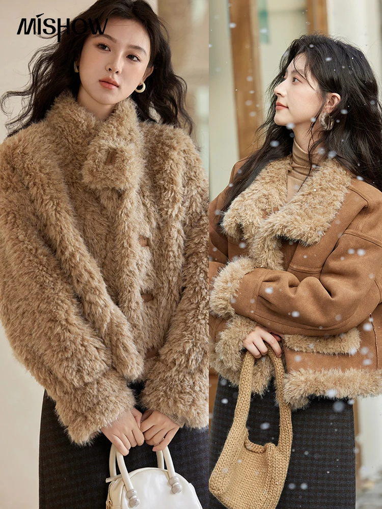 Imagen de Chaqueta Americana Vintage de Piel Sintética para Mujer, Invierno 2024, Cálida y Gruesa con Cuello Vuelto, Reversible