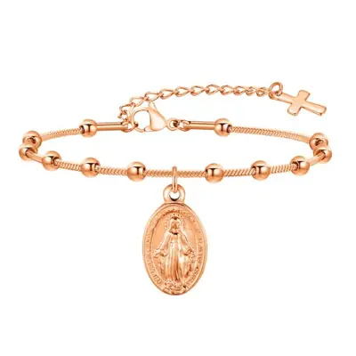 Image de Bracelet Chapelet Or pour Femme - Croix Religieuse & Vierge Marie