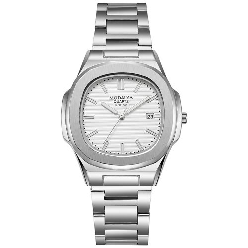 Image of Elegant 2024 Luxury Men's Stainless Steel Quartz Watch with Big Dial, Calendar Display, and Silver Finish – Classic Casual Timepiece for Modern Gentlemen