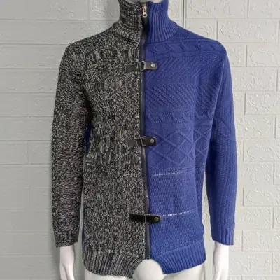 Image de Pull Homme Col Roulé Patchwork Automne-Hiver