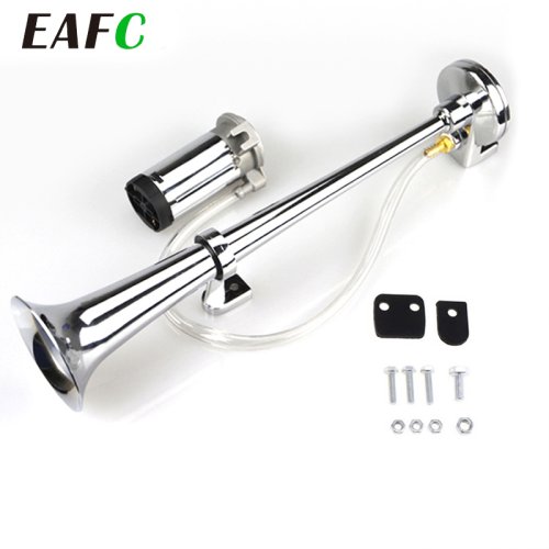 Image of Universal 17-Inch Single Trumpet Car Air Horn with 12V Compressor – 150dB Super Loud Air Hose Horn for Trucks, Boats, Motorcycles, and Cars