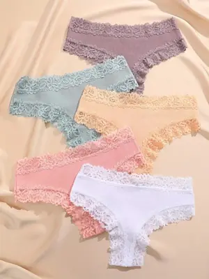 Image de 5 Pièces Culottes Dentelle Florale - Lingerie Douce & Élégante