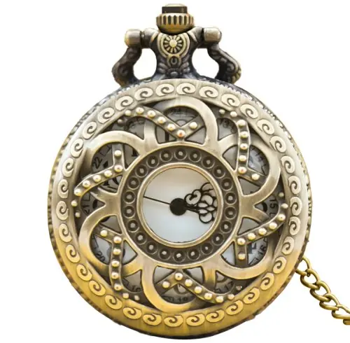 Image de Montre de Poche Steampunk Fleur Ajourée - Style Rétro Bronze