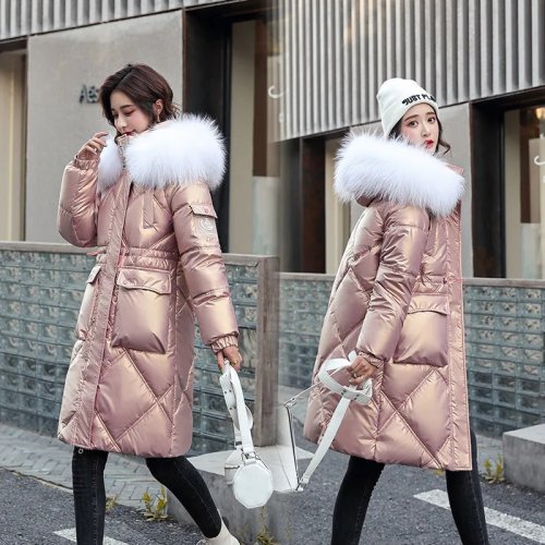 Immagine di Giacca Invernale Donna Champagne Parka con Collo di Pelliccia e Cappuccio – Cappotto Spesso, Caldo e Imbottito in Cotone per un Look Elegante e Protetto dal Freddo