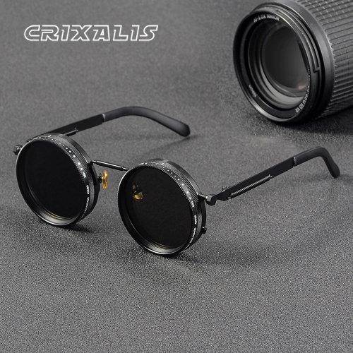 Image of Stylish Polarized Round Sunglasses with Adjustable Dimming Technology – UV400 Protection for Men and Women, Retro Punk Design Perfect for Fishing and Outdoor Adventures