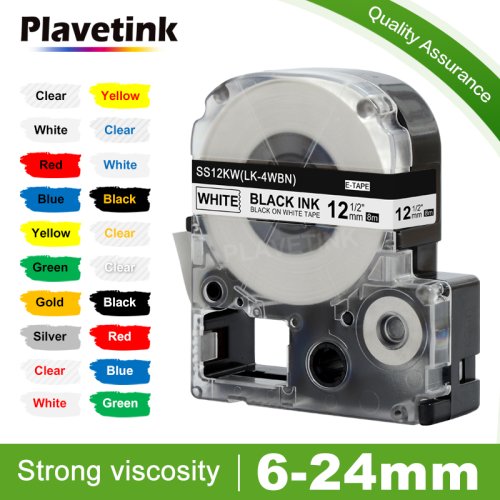 Image of Plavetink 12mm x 8m Black on White Label Tape Compatible with Epson LW-300, LW-400, LW-600P, LW-700, LC-4WBN9 Printers – High-Quality Labeling Solution