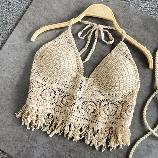 Image de Camisole de Plage Sexy à Dos Nu - Crochet & Pompons
