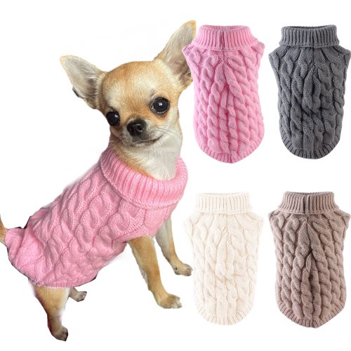 Image of Cozy Classic Solid Color Dog Sweater for Small Breeds – Winter Warm Pet Clothing for Chihuahuas, Yorkshire Terriers, Schnauzers & More