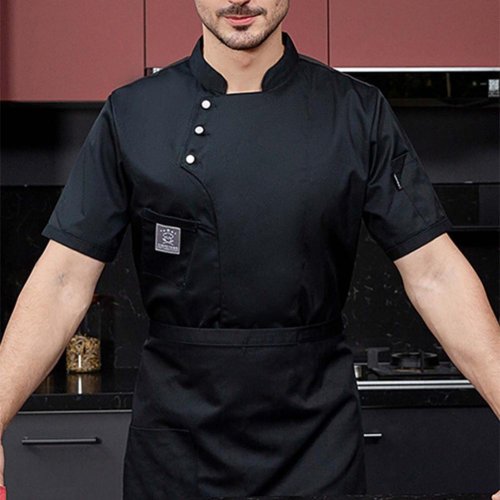 Image of Soft Plus Size Summer Chef Uniform – Short Sleeve Kitchen Work Shirt for Bakery & Restaurant Professionals