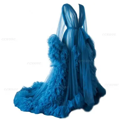 Image de Robe de Chambre Longue en Tulle Transparent pour Femmes Enceintes