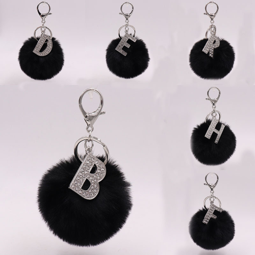 Image of Handmade Soft Plush Rabbit Hair Alphabet Keychain – A to Z Letters Car Key Ring, Cute Bag Clip & Gift for Kids and Adults