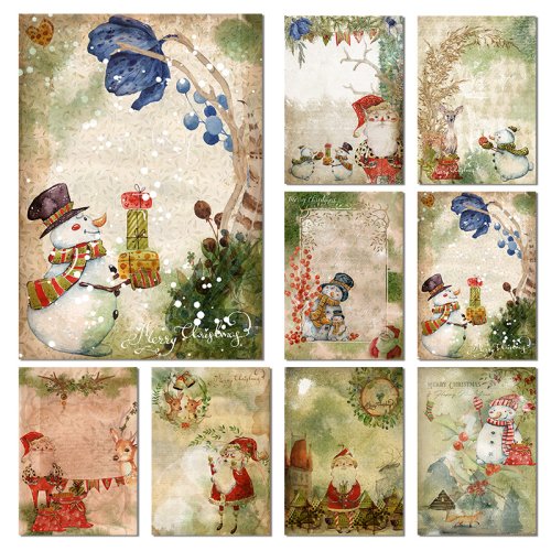 Immagine di Carta di riso dal design natalizio Carte con motivo decoupage retrò vintage pupazzo di neve per scrapbooking Fai da te Decorazione di diario spazzatura artigianale