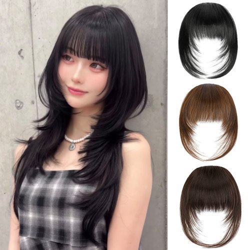 Image de Perruque Synthétique à Frange Clip-On Noire Naturelle