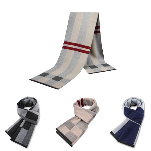 Image of Luxury Men's Winter Cashmere Scarf – Soft, Warm, and Stylish Grey Knit Shawl for Outdoor Wear