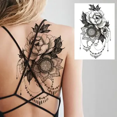 Image de Tatouages Temporaires Faux Rose & Noir - Style Sexy & Imperméable