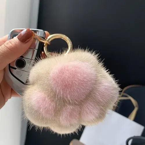 Image de Porte-clés Chat Pelucheux - Pendentif Mignon avec Pompon