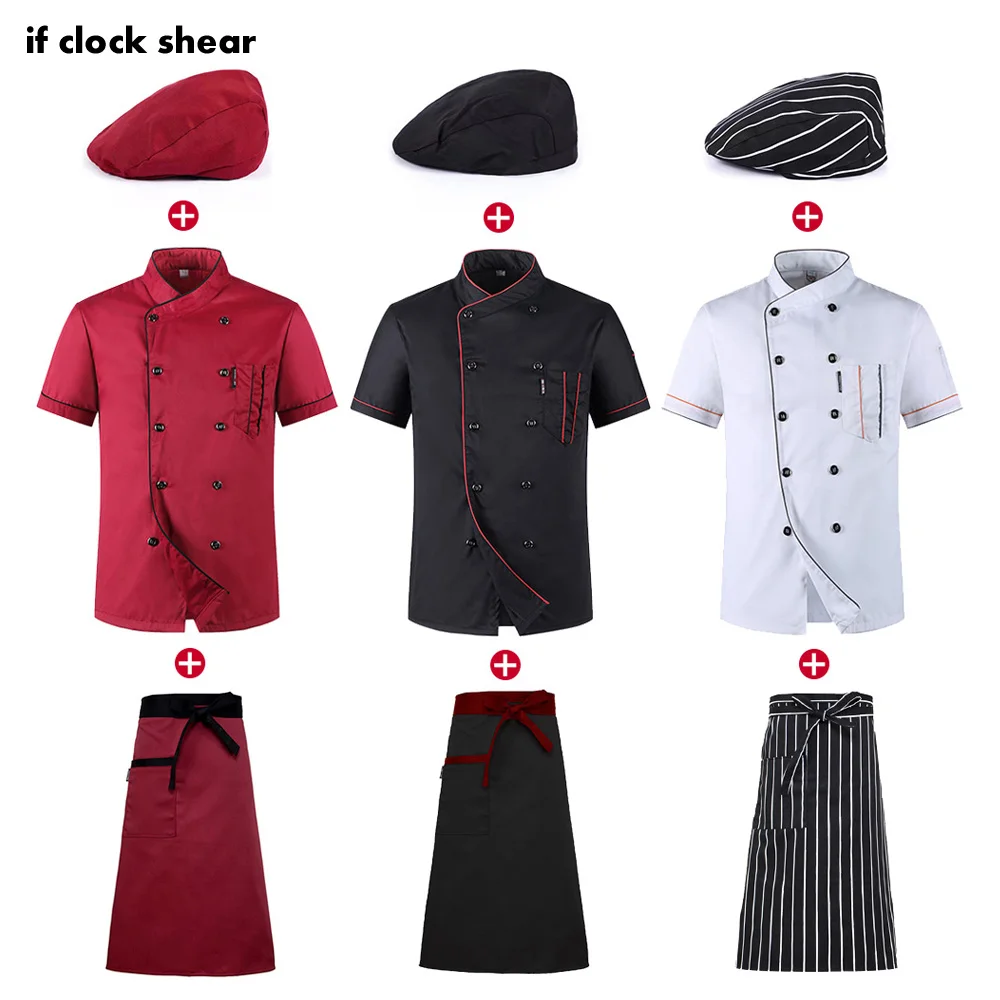 Image of Breathable Short Sleeve Chef Uniform Set for Men, Women & Youth – Lightweight Kitchen Jacket, Hat, and Apron for Restaurant, Hotel, and Catering Use