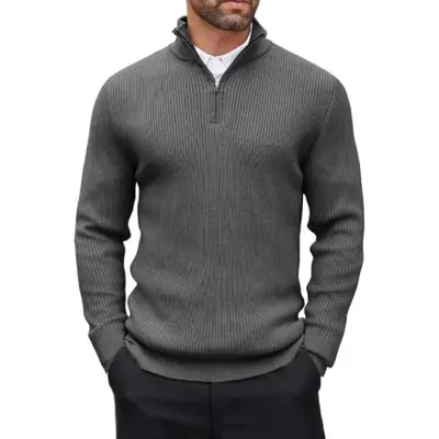 Image de Pull Homme Col Montant à Fermeture Éclair - Hiver & Automne