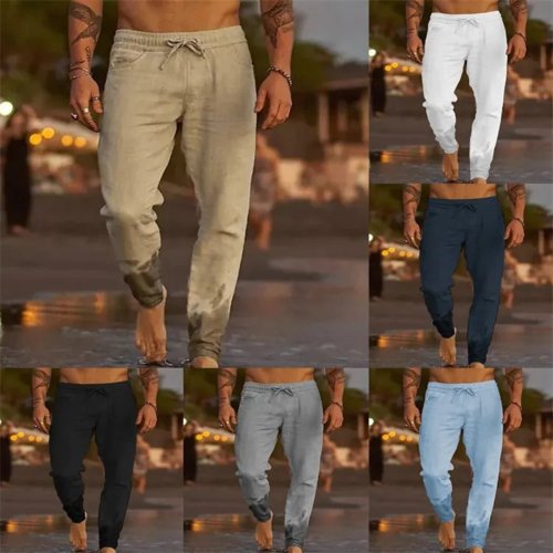 Imagen de Pantalones de Playa para Hombre de Lino y Algodón - Ropa de Calle Casual, Rectos y Holgados para Verano y Vacaciones Hawaianas