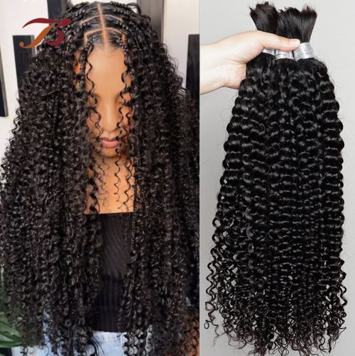 100% Echthaar zum Flechten – 1 Bündel Jerry Curly, Natürliches Schwarz, Indisches Remy-Menschenhaar, Boho-Flechthaar Bulk Extensions, Bobbi-Haarverlängerungen