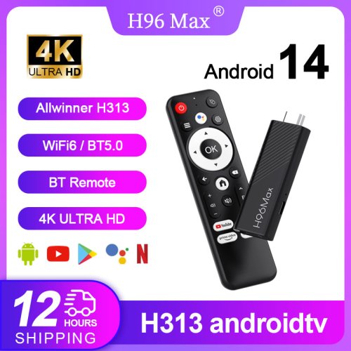 Zdjęcie Smart TV Stick H96 Max H313 z Androidem 14, 2 GB RAM, 16 GB ROM, Wi-Fi 6, Bluetooth 5.0, obsługa 4K HD i Google Assistant – nowoczesny odtwarzacz multimedialny