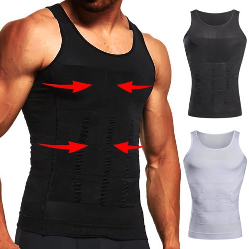 Image of Men's Natural Compression Body Shaper Tank Top for Slimming Abs, Tummy Control, and Gym Workout Support