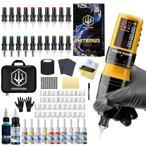 Bild von Poseidon V5 Premium Tattoo-Set mit Gelber Tattoo-Stift – Drahtlose, Einstellbare Tattoo-Maschine für Permanent Make-up & Body Art