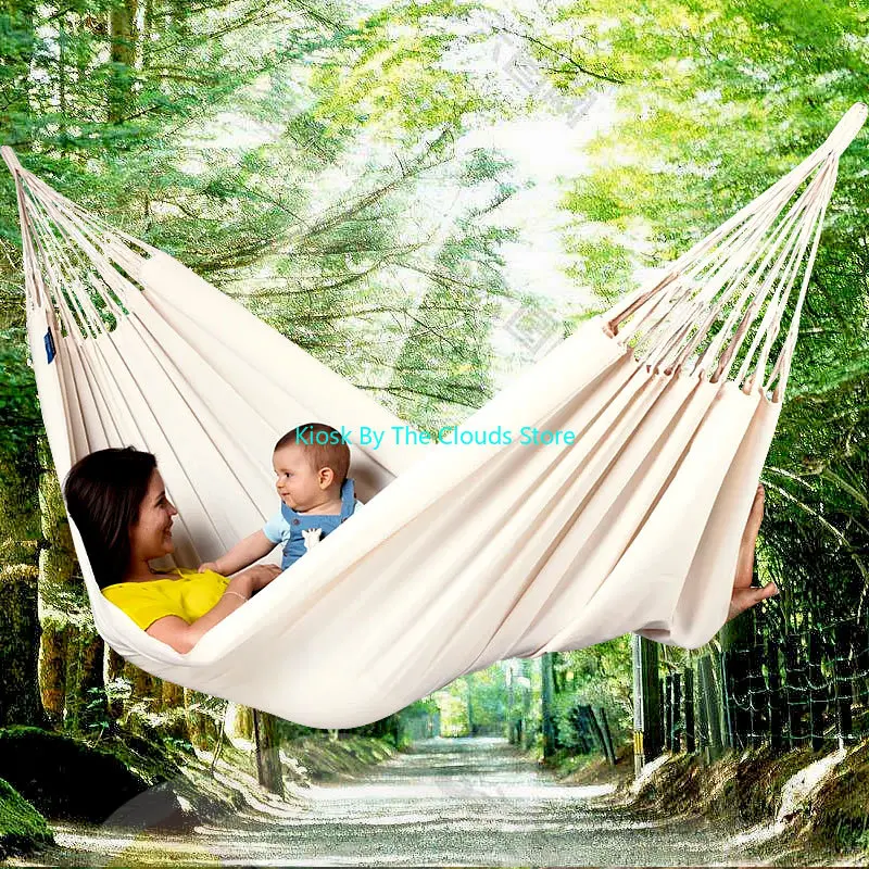 Afbeelding van Stijlvolle Witte Hangmat voor 2 Personen - Outdoor Schommel voor Tuin, Strand en Camping met Comfortabele Ontspanning