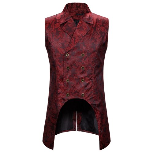 Immagine di Gilet Uomo Retro Slim Fit Senza Maniche con Bavero Doppio Pettorino e Orlo Diviso – Stile Medievale Elegante e Moderno
