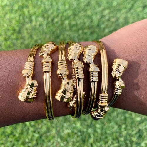 Imagen de Pulseras Ajustables de Reina Egipcia Nefertiti para Hombres y Mujeres - Joyería Étnica Africana con Estilo Punk y Hip Hop, Regalo Perfecto para Parejas 2025