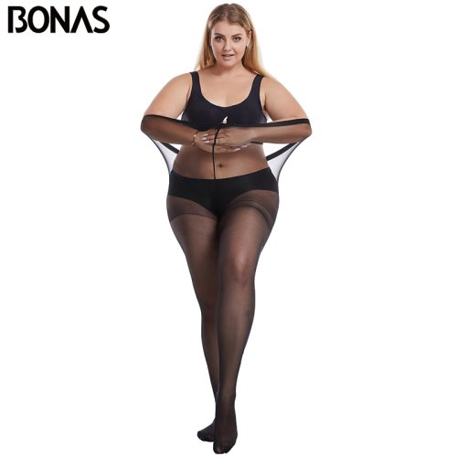 Image of Ultra Thin 20D Plus Size Women's Pantyhose - Super Elastic, Sexy Nylon Tights for Women Up to 120kg, Queen Size Hosiery with Seamless Comfort Fit