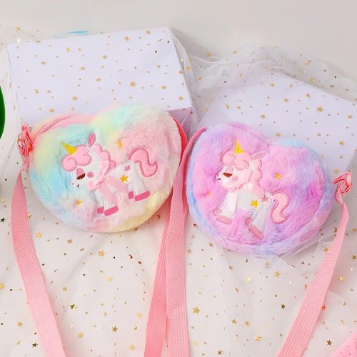 Afbeelding van Leuke Eenhoorn Pluche Schoudertas met Hart Rits voor Meisjes – Kinder Messenger Bag, Crossbody Tas en Kleine Rugzak als Cadeau