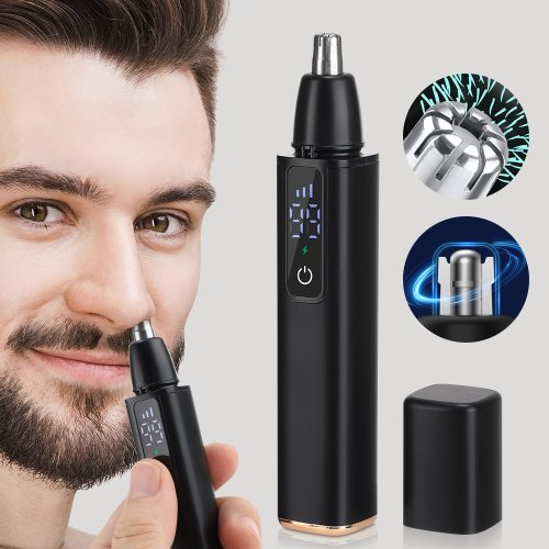 Imagen de Recortador de pelo de nariz eléctrico portátil, pantalla LED para el hogar, hombres y mujeres, removedor de pelo de nariz, Kit de cuidado de Limpieza del cabello facial de seguridad, carga USB