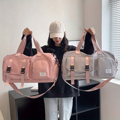 Imagen de Bolsa de gimnasio deportiva de nailon duradera para mujer con compartimento para zapatos - Bolsa de fitness multifuncional para yoga, viajes y viajes de fin de semana