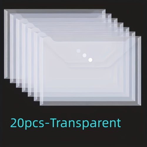 Image of 20-Pack Transparent Reusable Plastic Envelopes with Button Closure – A4 Size Waterproof Poly Folders for School and Office Organization