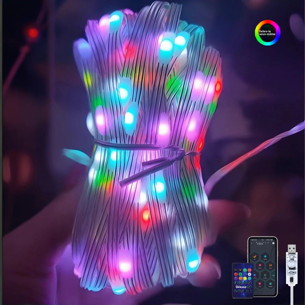 Zdjęcie Lampki LED Bluetooth DIY RGB IC Wodoodporne Adresowalne Lampki Girlanda Świąteczna Dekoracja na Imprezę USB 5M-20M