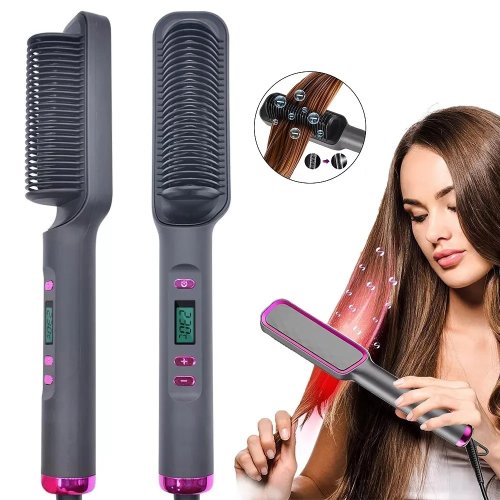 Imagen de Peine Alisador Eléctrico con Iones Negativos para Cabello Liso y Brillante - Herramienta Multifuncional Antiescaldado