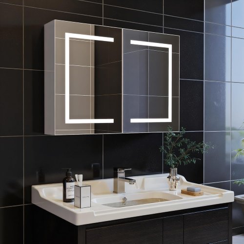 Image of Modern Bathroom Mirror Cabinet Wardrobe with Adjustable Shelves and Open Storage Space for Organized Wall-Mounted Storage