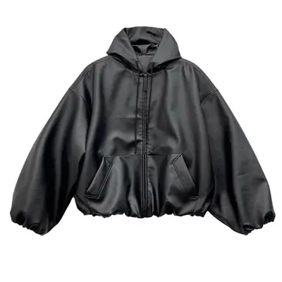 Image de Veste en cuir PU noire homme avec capuche