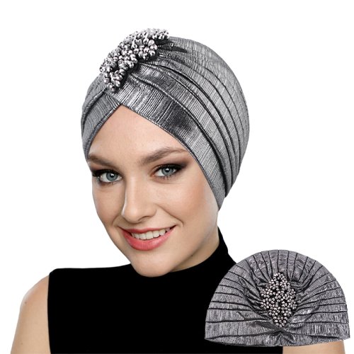 Afbeelding van Elegante Dames Luxe Diamanten Tulband Cap – Multifunctionele Moslim Hoed, Indiase Bandana, Elastische Chemo Cap en Afrikaanse Hoed voor Stijlvolle Vrouwen