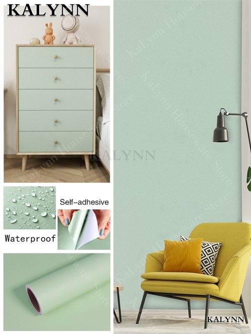 Afbeelding van Zelfklevend Vinyl Behang in Salie Groen – Waterdichte Decoratieve Sticker voor Kasten, Wanden en Werkbladen met Stok-en-Schil Techniek