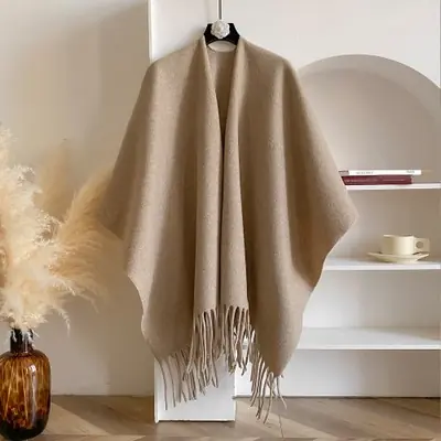 Image de Poncho Hiver Femme - Châle Double Face Luxe en Cachemire