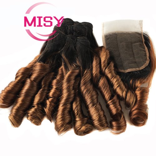 Immagine di Fasci di Capelli Brasiliani Allentati 4 Fasci con Chiusura - Capelli Umani Remy Colorati Ombre, Estensioni Naturali e Lussuose