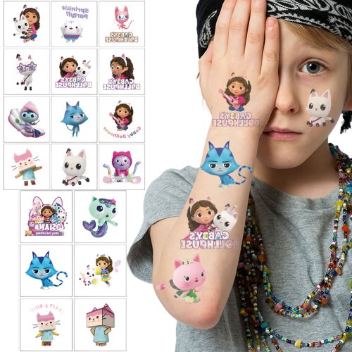 Zdjęcie 20 Uroczych Kreskówkowych Naklejek Tatuaży z Kotami z Domku dla Lalek Gabby – Anime, Kawaii, Wodoodporne, Zestaw Prezentowy dla Dziewczynki