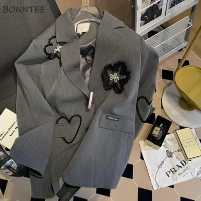 Image de Blazer Femme Broderie 3D Fleurs - Style Y2K Mode Coréenne