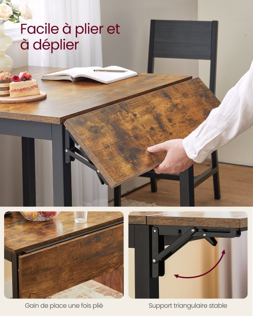 Image of VASAGLE Folding Dining Table, Drop Leaf Extendable, for Small Spaces, Seats 2-4 People, Industrial, 78 x 120 x 76.2 cm