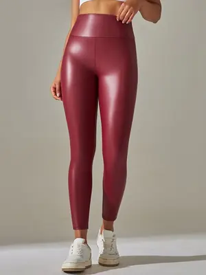 Image de Leggings Cuir PU Taille Haute Push-Up pour Femmes