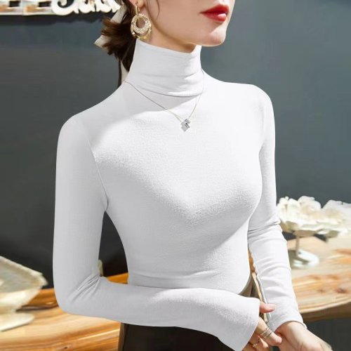 Bild von 2025 mode Herbst Winter Weibliche Rollkragen Fleece Stretch Shirt Frauen Langarm T-shirt Warme Grundlegende Pullover Bodenbildung Tops